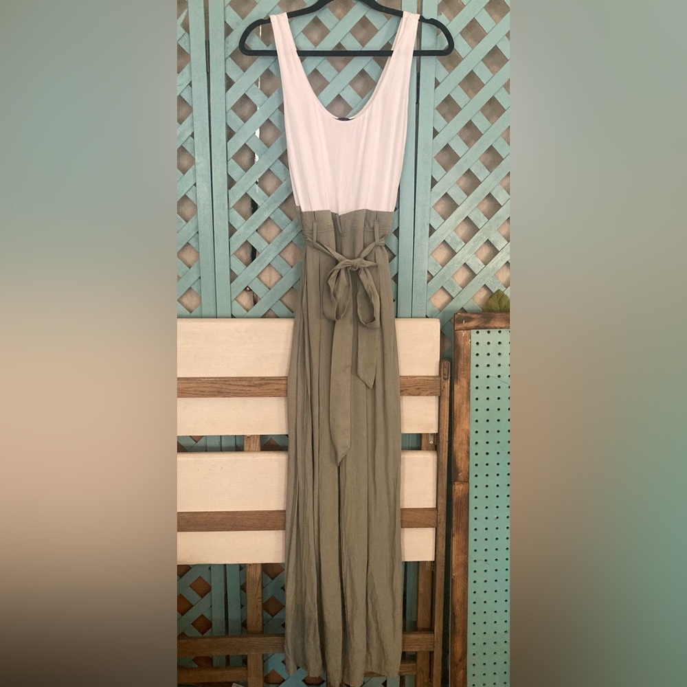 Shinestar White and Olive Jumpsuit